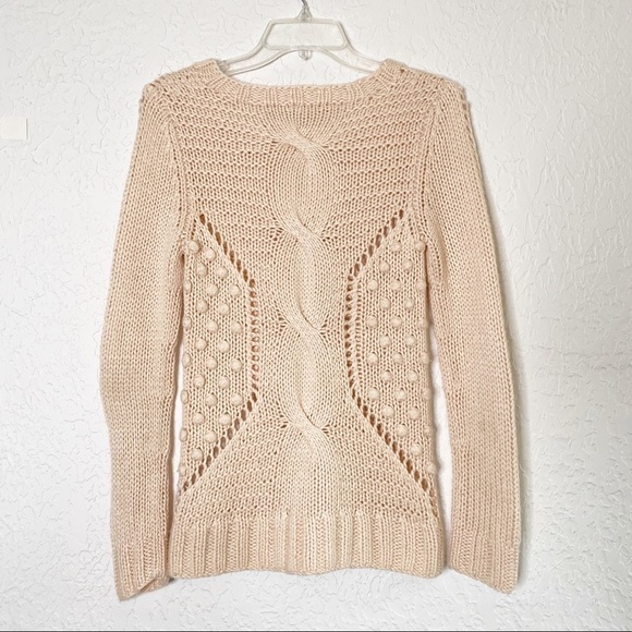 Charlotte Tarantola pompon Pink Wool Blend cable Open Knit Sweater Size XS - Picture 7 of 10